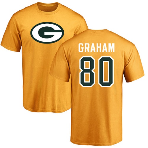 Men Green Bay Packers Gold #80 Graham Jimmy Name And Number Logo Nike NFL T Shirt